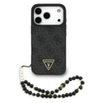 Θήκη PU Guess Apple iPhone 17 Pro Hardcase Classic Logo Triangle 4G με Pearl Strap Μαύρο