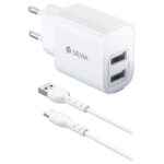 Φορτιστής Ταξιδίου Devia RLC-342 12W με Διπλή Έξοδο 2xUSB A & Καλώδιο USB C 1m Lite2 Λευκό