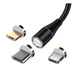 Καλώδιο Σύνδεσης USB 2.0 3in1 Maxlife MXUC-03 Magnetic Nylon USB A σε Lightning & USB C & Micro USB 10W 1m Μαύρο