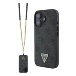 Θήκη PU Guess Leather Apple iPhone 16 Metal Logo Strass Crossbody Black