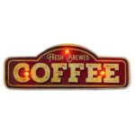 Μεταλλική Πινακίδα LED Forever Light RETRO Fresh Brewed Coffee Κόκκινο-Χρυσό