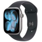 Apple Watch Series 11 46mm Space Γκρι με Sport Band Small-Medium Μαύρο