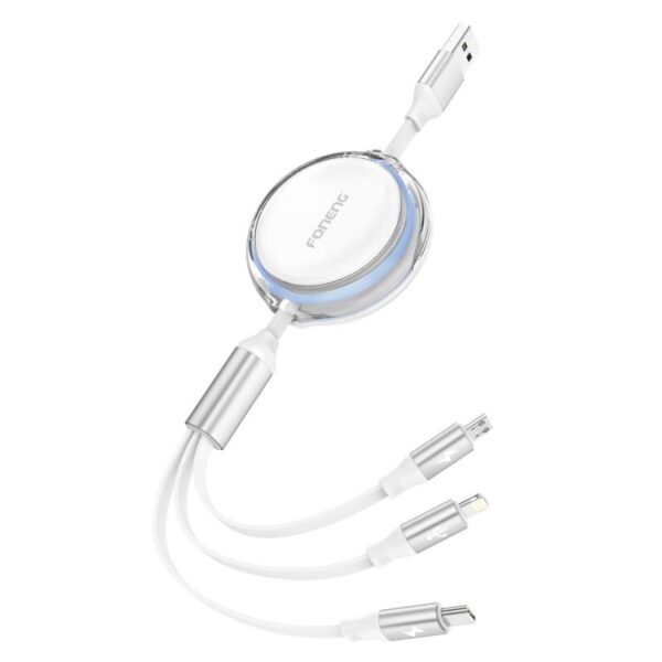 Καλώδιο Σύνδεσης USB 2.0 Foneng X113 Retractable Flat 3 σε 1 USB A σε Micro USB & USB C & Lightning 1.1m Λευκό