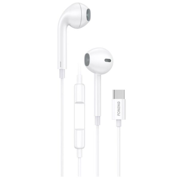 Hands Free Stereo Foneng T15 Heavy Bass USB C με Μικρόφωνο 1.2m Λευκό
