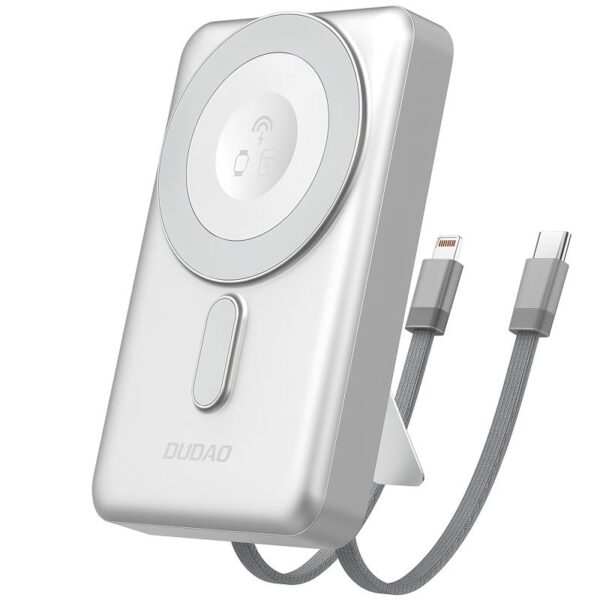 Φορτιστής Ανάγκης Dudao K29 20W 10000mAh PD QC Magnetic με 2 Ενσωματωμένα Καλώδια & Βάση Στήριξης Ασημί