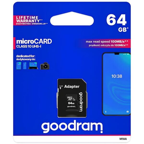 Κάρτα μνήμης Micro SDXC C10 UHS-1 GoodRam 100MB/s 64GB + 1 ADP