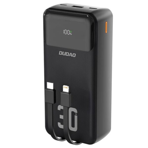 Φορτιστής Ανάγκης Dudao K15Max 22.5W 30000mAh PD QC με 2 Ενσωματωμένα Καλώδια Μαύρο