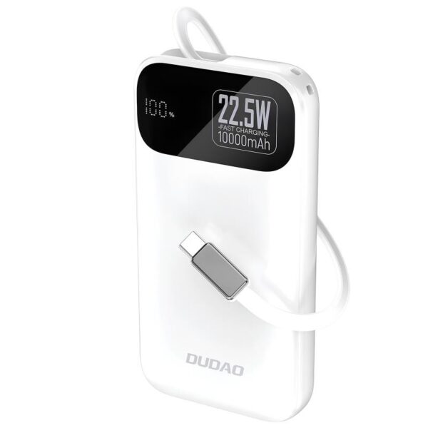 Φορτιστής Ανάγκης Dudao K31 22.5W 10000mAh PD QC με Ενσωματωμένο Retractable Καλώδιο Λευκό