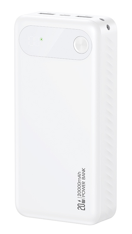 USAMS power bank CD251 με οθόνη, 3x θύρες εξόδου, 20000mAh, PD20W, λευκό
