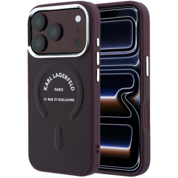 Θήκη TPU Karl Lagerfeld Apple iPhone 18 Pro/ 17 Pro MagSafe Leather Ring RSG Logo Μπορντώ