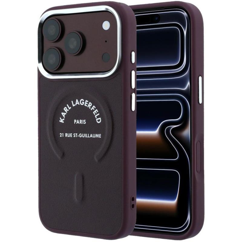 Θήκη TPU Karl Lagerfeld Apple iPhone 18 Pro Max/ 17 Pro Max MagSafe Leather Ring RSG Logo Μπορντώ