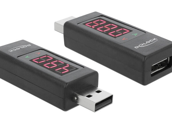 DELOCK αντάπτορας USB 65569 με οθόνη ένδειξης V/A, έως 5V/4A, μαύρος