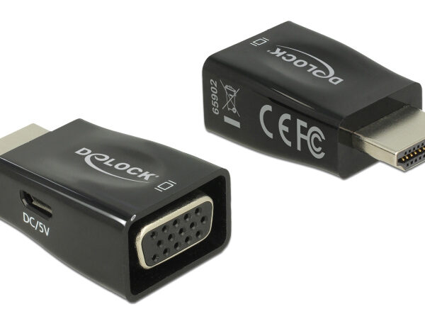 DELOCK αντάπτορας HDMI σε VGA 65902, 1920x1200p/60Hz, μαύρος