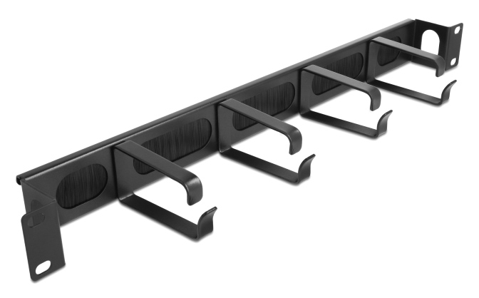 67033.jpg DELOCK cable management 67033, 19"/1U rack, 4x γάντζοι & βούρτσα, μαύρο