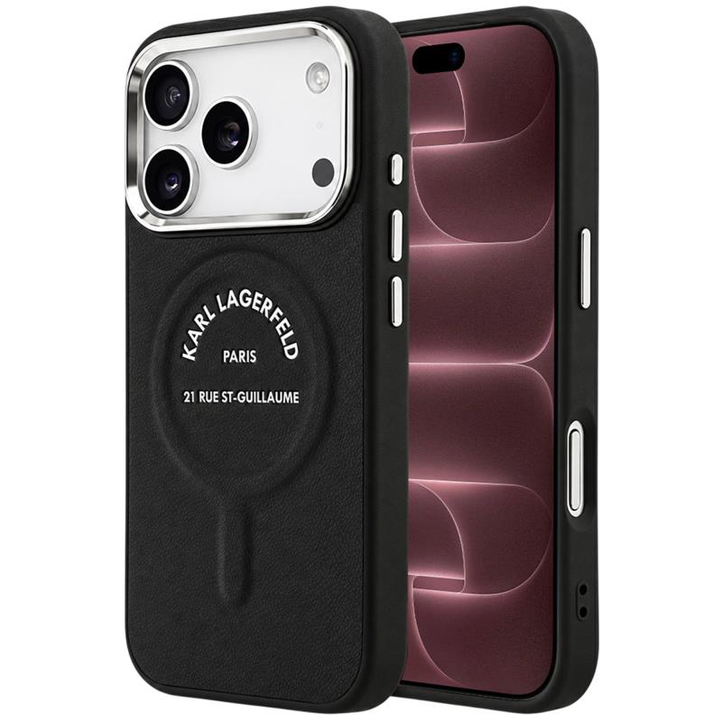 Θήκη TPU Karl Lagerfeld Apple iPhone 18 Pro Max/ 17 Pro Max MagSafe Leather Ring RSG Logo Μαύρο