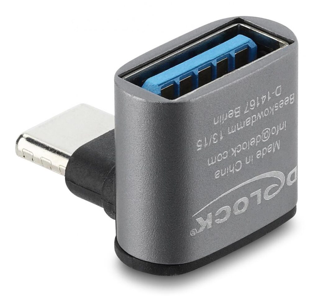 DELOCK αντάπτορας USB-C σε USB 67425, γωνιακός, 10Gbps, 60W, γκρι