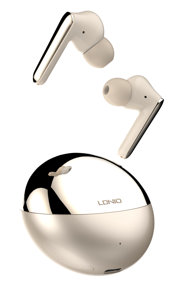 6933138600689.jpg LDNIO earphones με θήκη φόρτισης T01, True Wireless, HiFi, Φ10mm, χρυσά