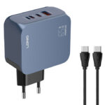 LDNIO φορτιστής τοίχου Q7 με καλώδιο USB-C, USB/Lightning/2x USB-C, GaN, 65W, μπλε