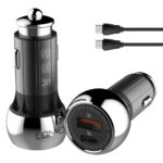 LDNIO φορτιστής αυτοκινήτου C1 με καλώδιο, USB & USB-C, 38W PD, μαύρος
