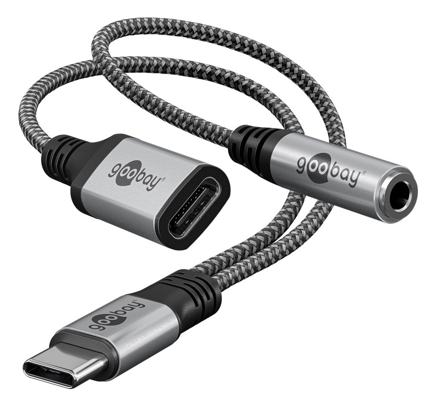 74524.jpg GOOBAY αντάπτορας USB-C σε 3.5mm & USB-C 74524, 60W, 480Mbps, γκρι