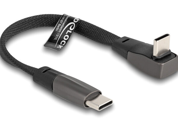 DELOCK καλώδιο USB-C 80750, 60W, flat, γωνιακό, 480 Mbps, 14cm, μαύρο