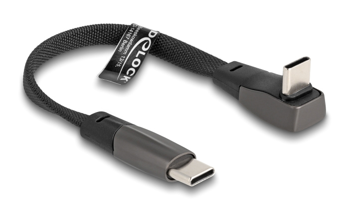 80750.jpg DELOCK καλώδιο USB-C 80750, 60W, flat, γωνιακό, 480 Mbps, 14cm, μαύρο