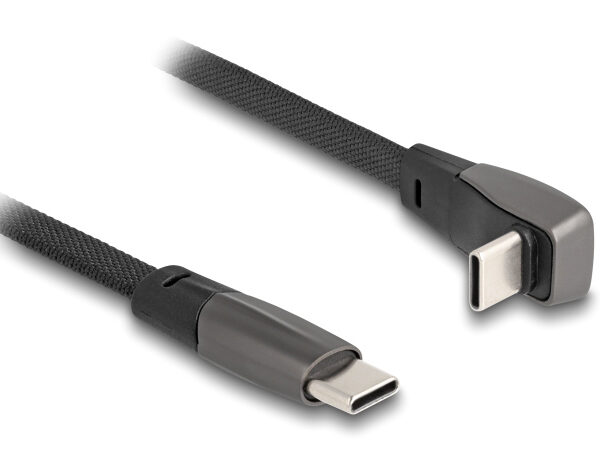 DELOCK καλώδιο USB-C 80751, 60W, flat, γωνιακό, 480 Mbps, 1m, μαύρο