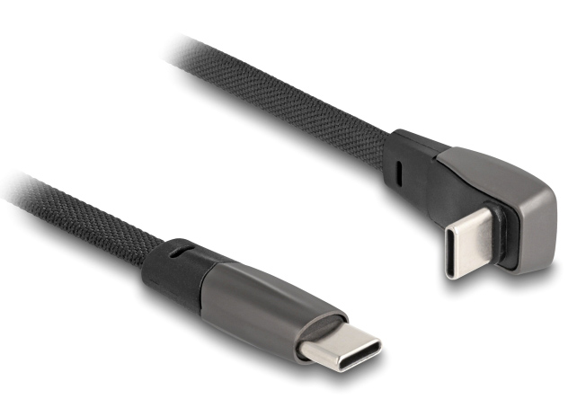 80751.jpg DELOCK καλώδιο USB-C 80751, 60W, flat, γωνιακό, 480 Mbps, 1m, μαύρο