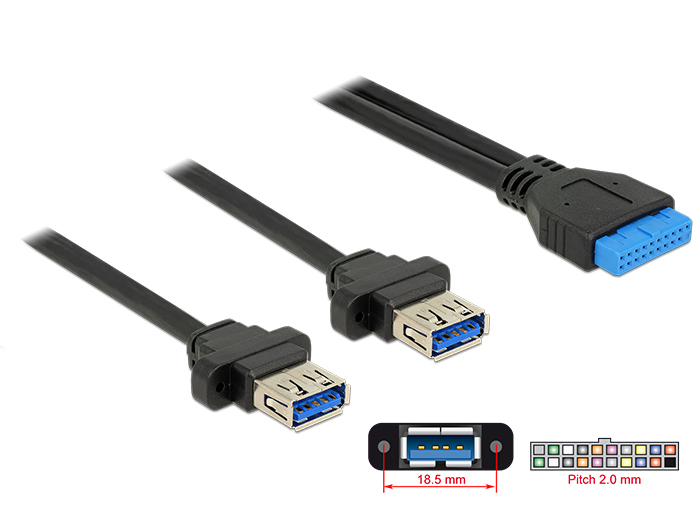 85244.jpg DELOCK καλώδιο USB 3.0 19 pin header (F) σε 2x USB 3.0 (F) 85244, 80cm