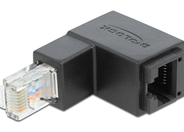 DELOCK αντάπτορας RJ45 86423, CAT 6 UTP, γωνιακός 90°, μαύρος