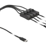 DELOCK καλώδιο USB Type-C σε 4x DC 5.5 x 2.1mm 86802, 1m, μαύρο