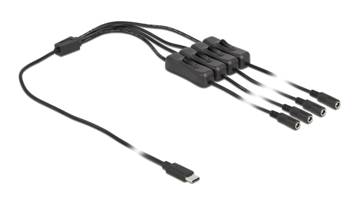 86802.jpg DELOCK καλώδιο USB Type-C σε 4x DC 5.5 x 2.1mm 86802, 1m, μαύρο