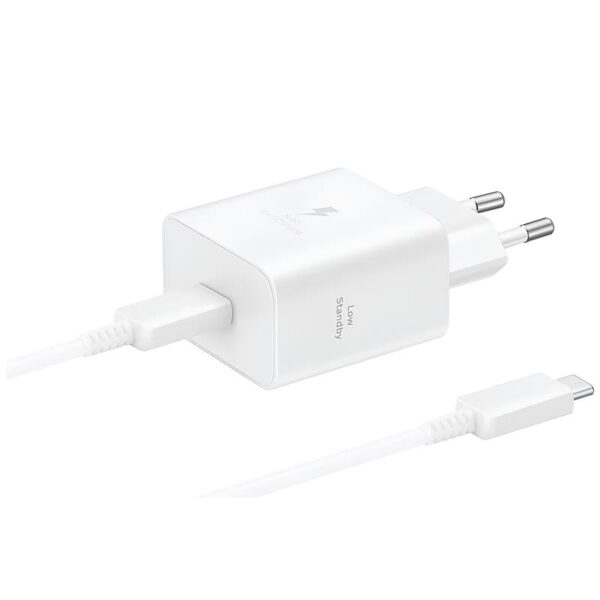 Φορτιστής Ταξιδίου Ταχείας Φόρτισης Samsung EP-T4511XWEGEU με Έξοδο USB C 45W & Καλώδιο USB C σε USB C 1.8m Λευκό