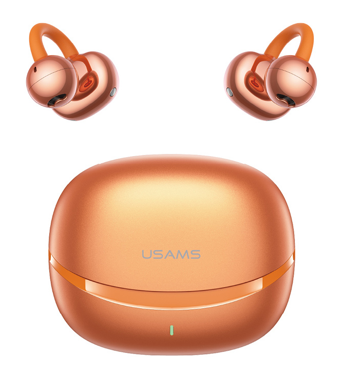 BHR0302.jpg USAMS earphones με θήκη φόρτισης Echo R03, OWS, Φ11mm, 40/300mAh, πορτοκαλί