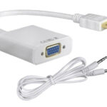 POWERTECH αντάπτορας HDMI σε VGA CAB-H072, καλώδιο 3.5mm, 0.20m, λευκός