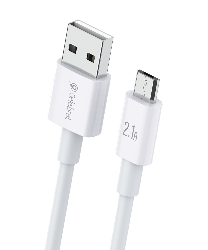 CB-24M.jpg CELEBRAT καλώδιο Micro USB σε USB CB-24M, 2.1A, 1.2m, λευκό