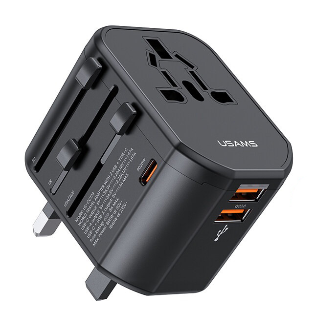 CC179TC01.jpg USAMS φορτιστής/αντάπτορας πρίζας US-CC179, USB-C & 2x USB, universal, 20W, μαύρος
