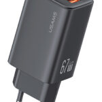 USAMS φορτιστής τοίχου CC265, USB & 2x USB-C, 67W, GaN, μαύρος