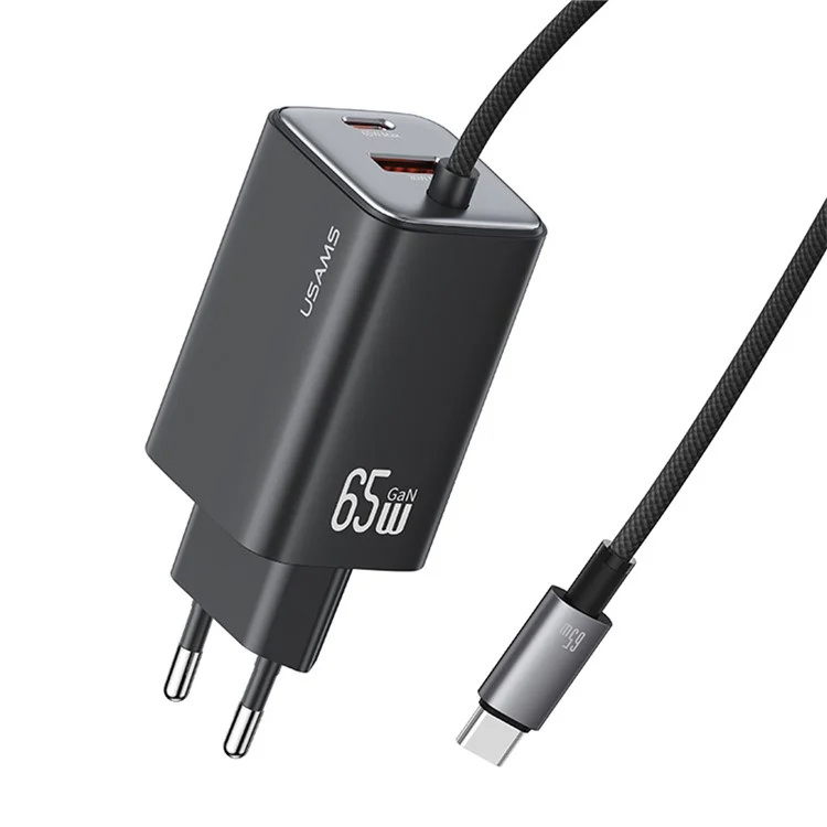 CC266TC01.jpg USAMS φορτιστής τοίχου CC266 με καλώδιο, USB & USB-C, 65W, GaN, μαύρος