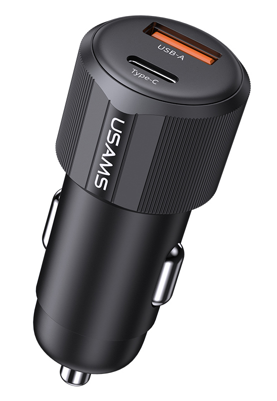 CC283CC01.jpg USAMS φορτιστής αυτοκινήτου CC283, USB & USB-C, 60W, μαύρος