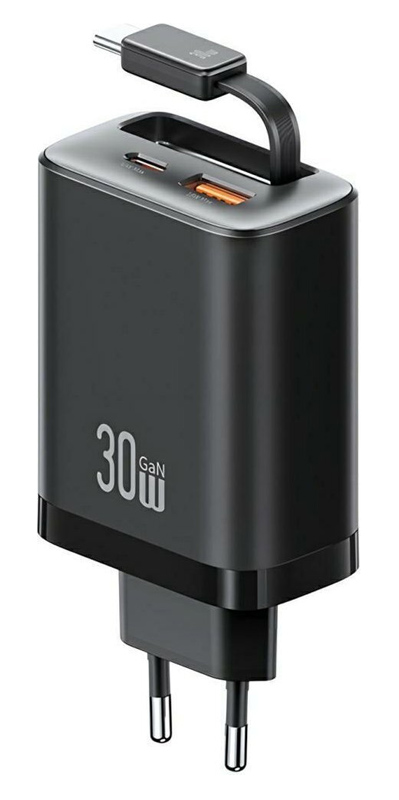 CC296TC01.jpg USAMS φορτιστής τοίχου CC296 με καλώδιο, USB & USB-C, 30W, μαύρος