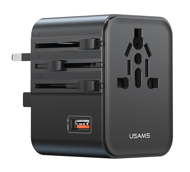 CC309TC01.jpg USAMS φορτιστής/αντάπτορας πρίζας CC309, USB & 2x USB-C, universal, 25W, μαύρος