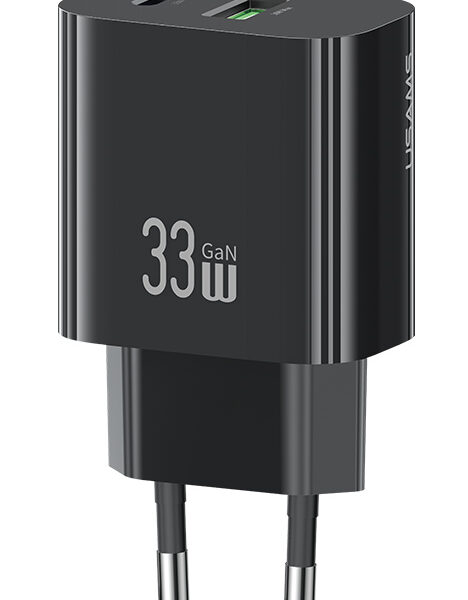 USAMS φορτιστής τοίχου CC317, USB & USB-C, 33W, GaN, μαύρος