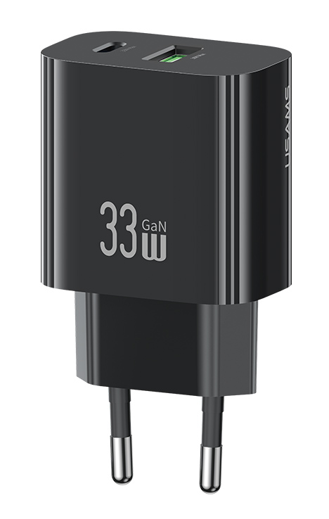 CC317TC01.jpg USAMS φορτιστής τοίχου CC317, USB & USB-C, 33W, GaN, μαύρος