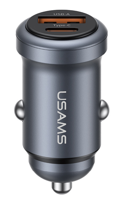 CC322CC01.jpg USAMS φορτιστής αυτοκινήτου CC322, USB & USB-C, 30W, γκρι