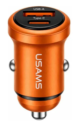 CC322CC02.jpg USAMS φορτιστής αυτοκινήτου CC322, USB & USB-C, 30W, πορτοκαλί