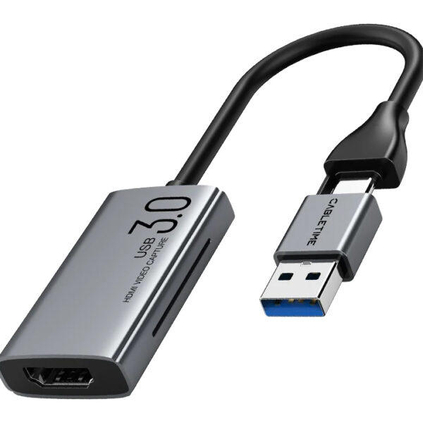 CABLETIME video capture CT-ACHC3-AG, HDMI/USB & USB-C, 4K/30Hz, γκρι