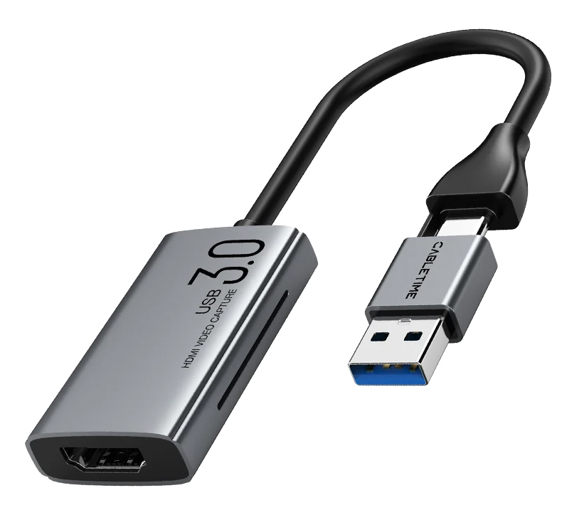 CABLETIME video capture CT-ACHC3-AG, HDMI/USB & USB-C, 4K/30Hz, γκρι