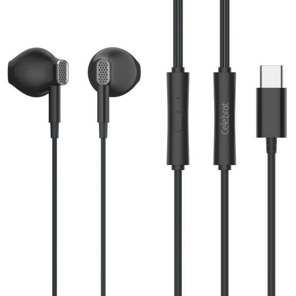 CELEBRAT earphones με μικρόφωνο D12, USB-C σύνδεση, Φ14.2mm, 1.2m, μαύρα