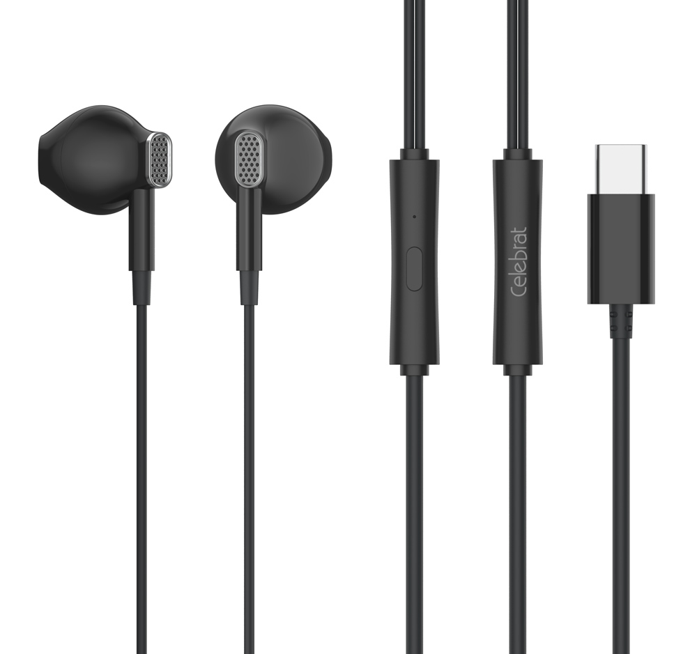 D12-BK.jpg CELEBRAT earphones με μικρόφωνο D12, USB-C σύνδεση, Φ14.2mm, 1.2m, μαύρα